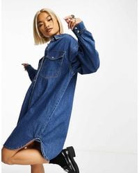 ONLY - Oversized Denim Mini Shirt Dress - Lyst