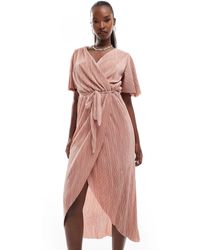 AX Paris - Short Sleeve Wrap Plisse Midi Dress - Lyst