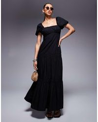River Island - Vestido Midi De Estilo Mesonera Con Mangas Abullonadas De - Lyst