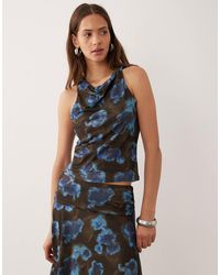 Mango - Alba - top d'ensemble sans manches à col bénitier et imprimé fleurs - et bleu - Lyst