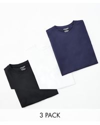 Jack & Jones - Pack De 3 Camisetas Largas De Color Blanco, Azul Marino Y Negro De Originals - Lyst