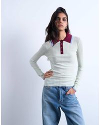 TOPSHOP - Knitted Contrast Collar Sheer Rib Polo - Lyst