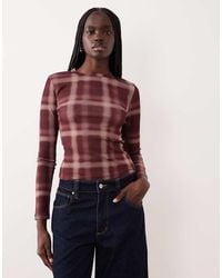 ASOS - Gauzy Sheer Check Printed Long Sleeve Top - Lyst