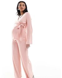 Mama.licious - Pantalones Rosa Pétalo De Pernera Ancha De Punto Liso Flameado De Mamalicious Maternity (Parte De Un Conjunto) - Lyst