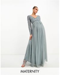 Beauut - Maternity Bridesmaid Wrap Front Maxi Dress With Mutli Coloured Embroidery And Embellishment - Lyst