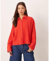 ASOS - – strukturierte cropped-hemdbluse aus baumwolle - Lyst