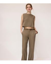 Stradivarius - Straight-Leg Linen Mix Trousers With Belt - Lyst