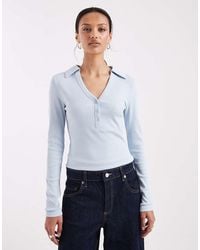 ASOS - Shrunken Rib Henley Long Sleeve Top With Collar - Lyst