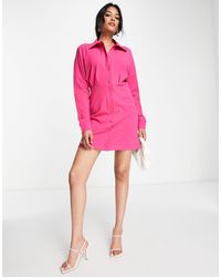 ASOS - Long Sleeve Mini Shirt Dress With Ruching Detail - Lyst