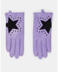 House of Holland Leather Gloves With Star Detail - Purple