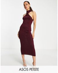 ASOS - Asos Design Petite Knitted Maxi Dress With Twist Front - Lyst