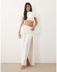 Wanderdoll - Athena Sculpting Second Skin Drape Detail Split Maxi Skirt - Lyst