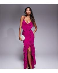Murci - Exclusive Ruffle Detail Cami Front Split Maxi Dress - Lyst