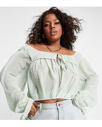 ASOS - Asos Design Curve Dobby Blouse With Volume Sleeve & Tie Front - Lyst