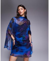 ASOS - High Neck Drape Front Extreme Cape Sleeve Mini Dress - Lyst