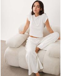 ASOS - Pointelle Wide Leg Pyjama Trousers With Rosebud Trim - Lyst
