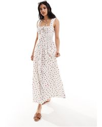 ASOS - Square Neck Ruched Bust Maxi Dress With Lace Inserts - Lyst