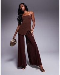 ASOS - Combinaison à corsage bandeau en imitation néoprène avec pantalon ample transparent - chocolat - Lyst