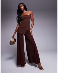 ASOS - Scuba Bodice Bandeau Jumpsuit With Sheer Wide Leg Trouser - Lyst