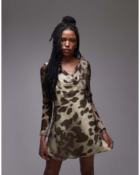 TOPSHOP - Nette Mini Jurk Met Lange Mouwen En Gedrapeerde Halslijn - Lyst