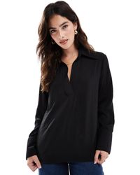Pimkie - Collar Detail Long Sleeve V-neck Relaxed Shirt - Lyst