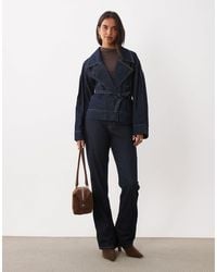 Mango - 100% Cotton Belted Short Denim Jacket - Lyst