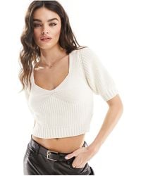 & Other Stories - Cropped Knitted Top With Puff Sleeves And Sweetheart Neck - Lyst