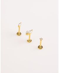 Lovisa - Pack De Piercings Dorados De Acero Quirúrgico Chapado En Oro Con Parte Trasera Plana Y Circonitas En Forma De Hoja De - Lyst