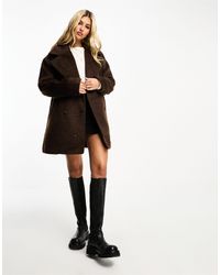 Monki - Brushed Fur Double Breasted Coat - Lyst