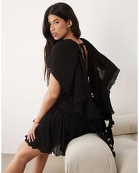 ASOS - Pleated Shoulder Drape Structured Mini Dress With Ruffle Skirt - Lyst