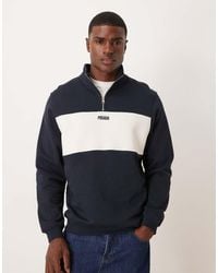 ASOS - Quarter Zip Sweatshirt With Colour Blocking And Print - Lyst