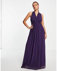 Goddiva Vestido largo violeta con lazada en la cintura - Morado