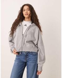 adidas Originals - Sudadera Corta Gris Medio Jaspeado Con Capucha Y Cremallera De Felpa De Rizo Essentials De - Lyst