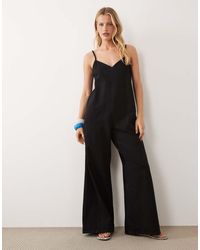 ASOS - Soft Denim Jumpsuit With Wide Leg - Lyst