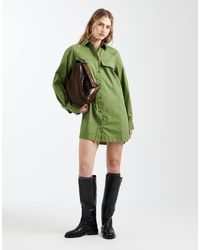 ASOS - Long Sleeve Mini Shirt Dress With Front Pockets - Lyst