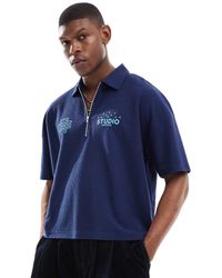 ASOS - Oversized Rechte Polo Met Verlaagde Schouders En Wafeltextuur Van 230Gsm Zware Stof Met Borduursel - Lyst