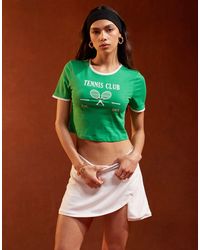 Pieces - Sport Core 'tennis Club' Cropped T-shirt With Contrast Trim - Lyst