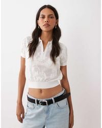 ASOS - Floral Open Knit Short Sleeve Zip Polo - Lyst