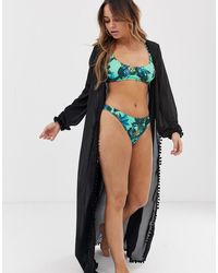 Missguided Lange Kimono Met Pompons Op De Zoom - Zwart