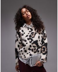 TOPSHOP - – ultimate – flauschiger strickpullover mit leopardenmuster und lockerem schnitt - Lyst