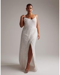 ASOS - Asos design curve - nia - vestito da sposa lungo decorato con spalline sottili e drappeggio laterale - Lyst