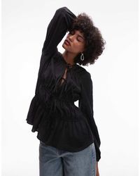 TOPSHOP - Soft Touch Tie Front Tiered Top - Lyst