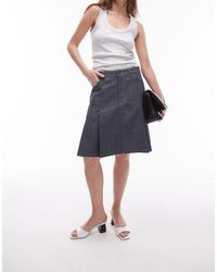 TOPSHOP - Denim Knee Length Pleated Skirt - Lyst