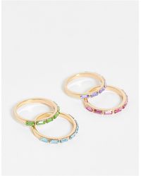 ASOS – 4er-pack ringe mit em baguetteschliff-design - Mehrfarbig