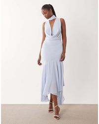 TFNC London - Bridesmaids Cowl Neck Chiffon Midi Dress With Neck Tie - Lyst