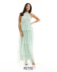 Vila - Bridesmaid Halterneck Tulle Midi Dress With Tiered Skirt - Lyst