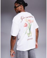 ADPT - T-shirt oversize imprimé fleurs rouge foncé au dos - crème - Lyst