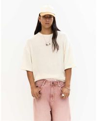 Pull&Bear - T-shirt coupe carrée en maille à manches courtes - cassé - Lyst