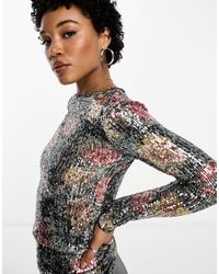 Free People - Long Sleeve Floral Sequin Top - Lyst
