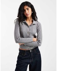 Threadbare - Cable Knit Cardigan With Collar - Lyst